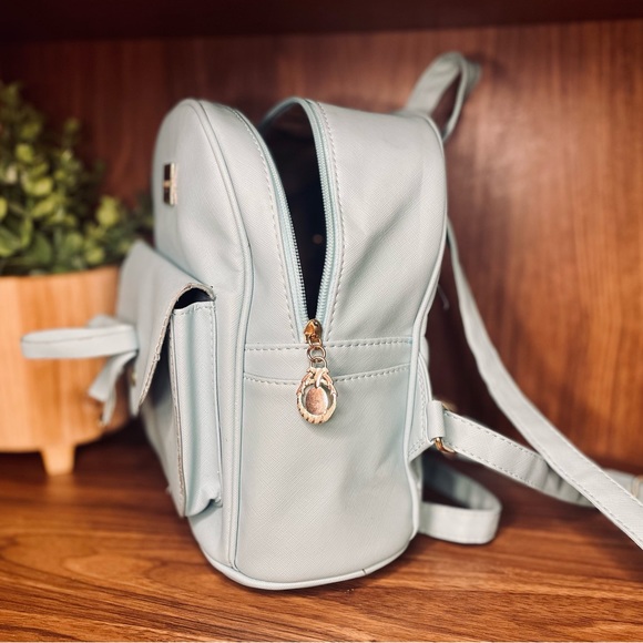 Light Blue Mini Backpack Purse for Women, Bowknot Leather Backpack Purse - Picture 5 of 9